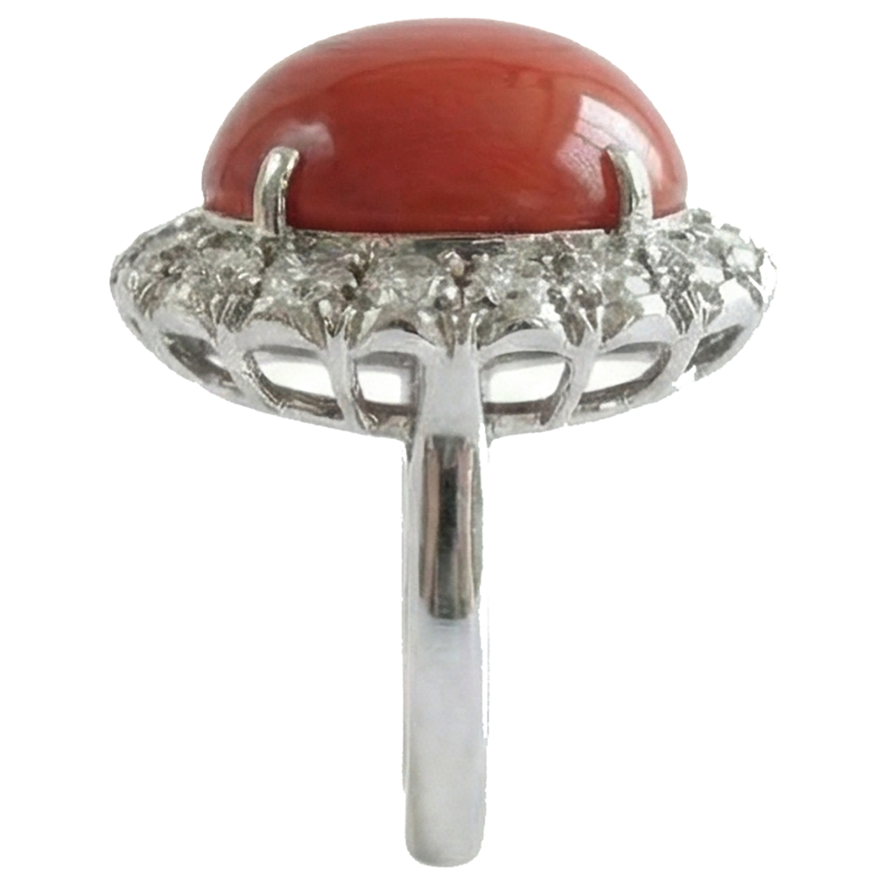 White Gold 14K 14.50 Ct Red Coral And Natural Earth Mined Diamond ( Not Lab Grown )s Engagement Ring New