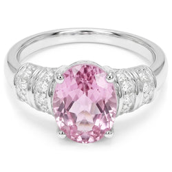 White Gold 14K 16.75 Carats Pink Kunzite With Natural Earth Mined Diamond ( Not Lab Grown ) Engagement Ring