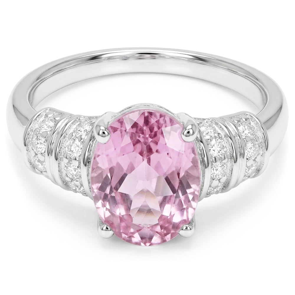 White Gold 14K 16.75 Carats Pink Kunzite With Natural Earth Mined Diamond ( Not Lab Grown ) Engagement Ring