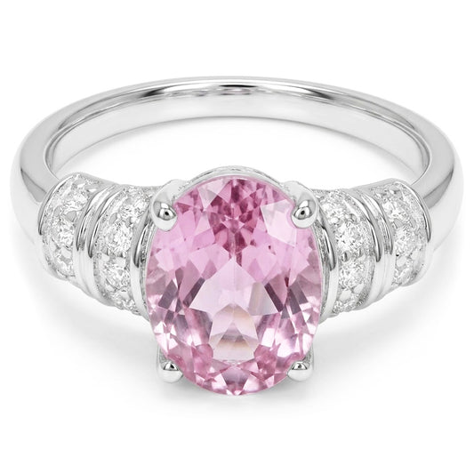 White Gold 14K 16.75 Carats Pink Kunzite With Natural Earth Mined Diamond ( Not Lab Grown ) Engagement Ring