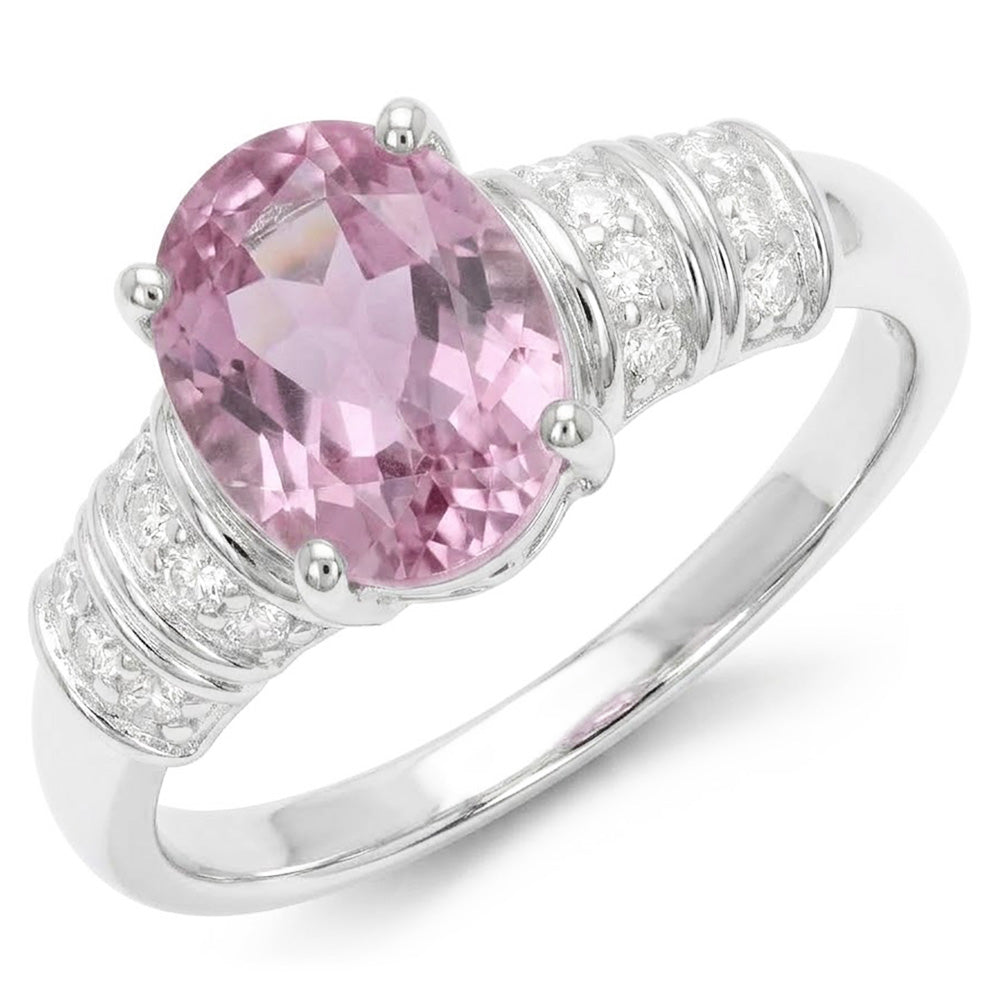 White Gold 14K 16.75 Carats Pink Kunzite With Natural Earth Mined Diamond ( Not Lab Grown ) Engagement Ring