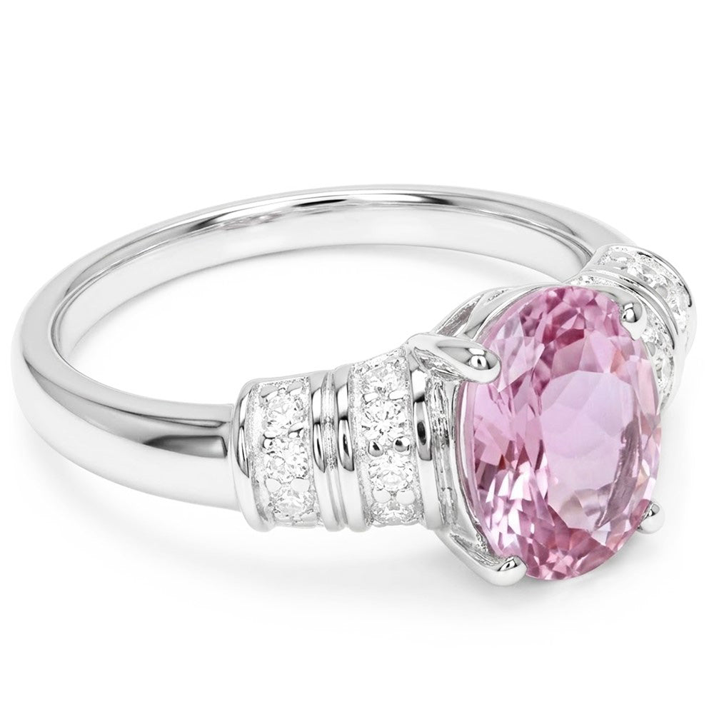 White Gold 14K 16.75 Carats Pink Kunzite With Natural Earth Mined Diamond ( Not Lab Grown ) Engagement Ring