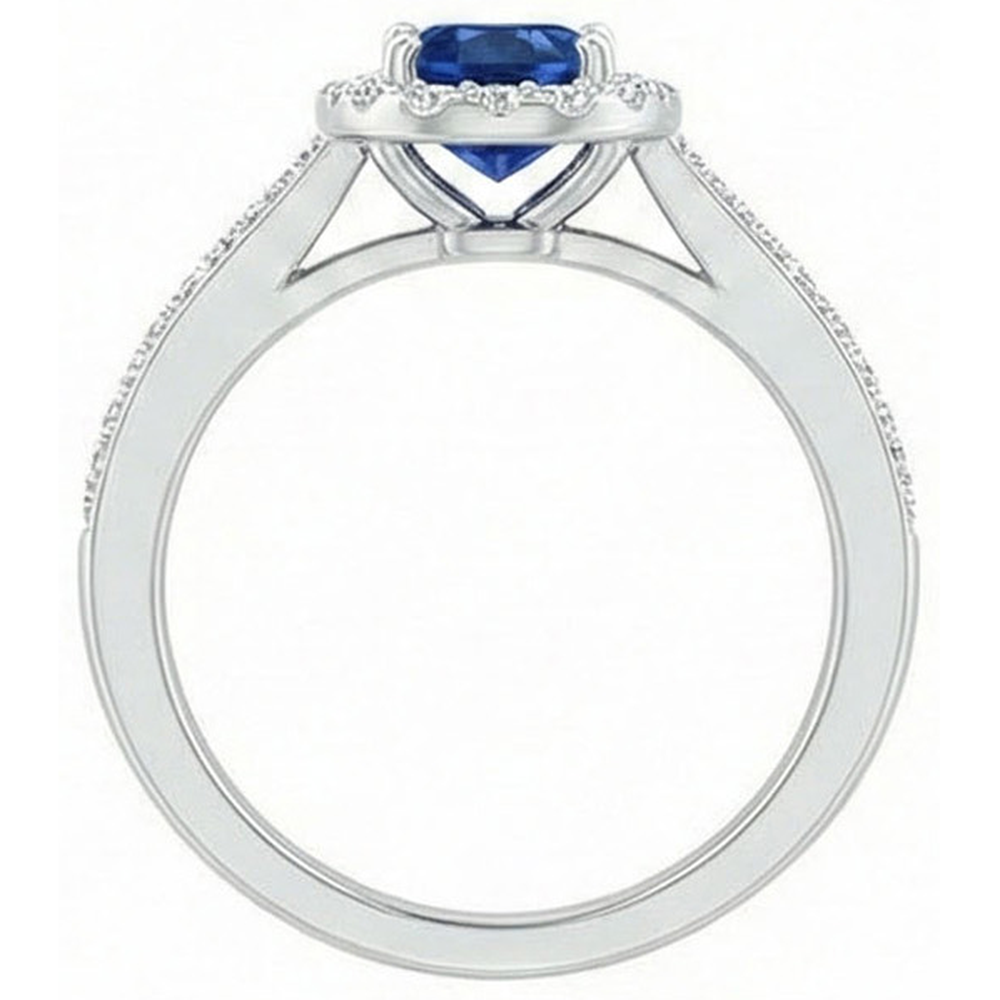 natural round sapphire 2.11ct ring on white background