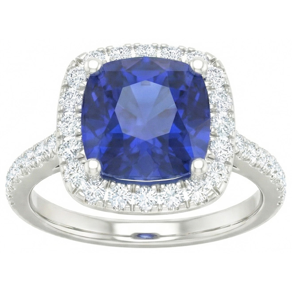 natural round sapphire 2.45ct ring front view