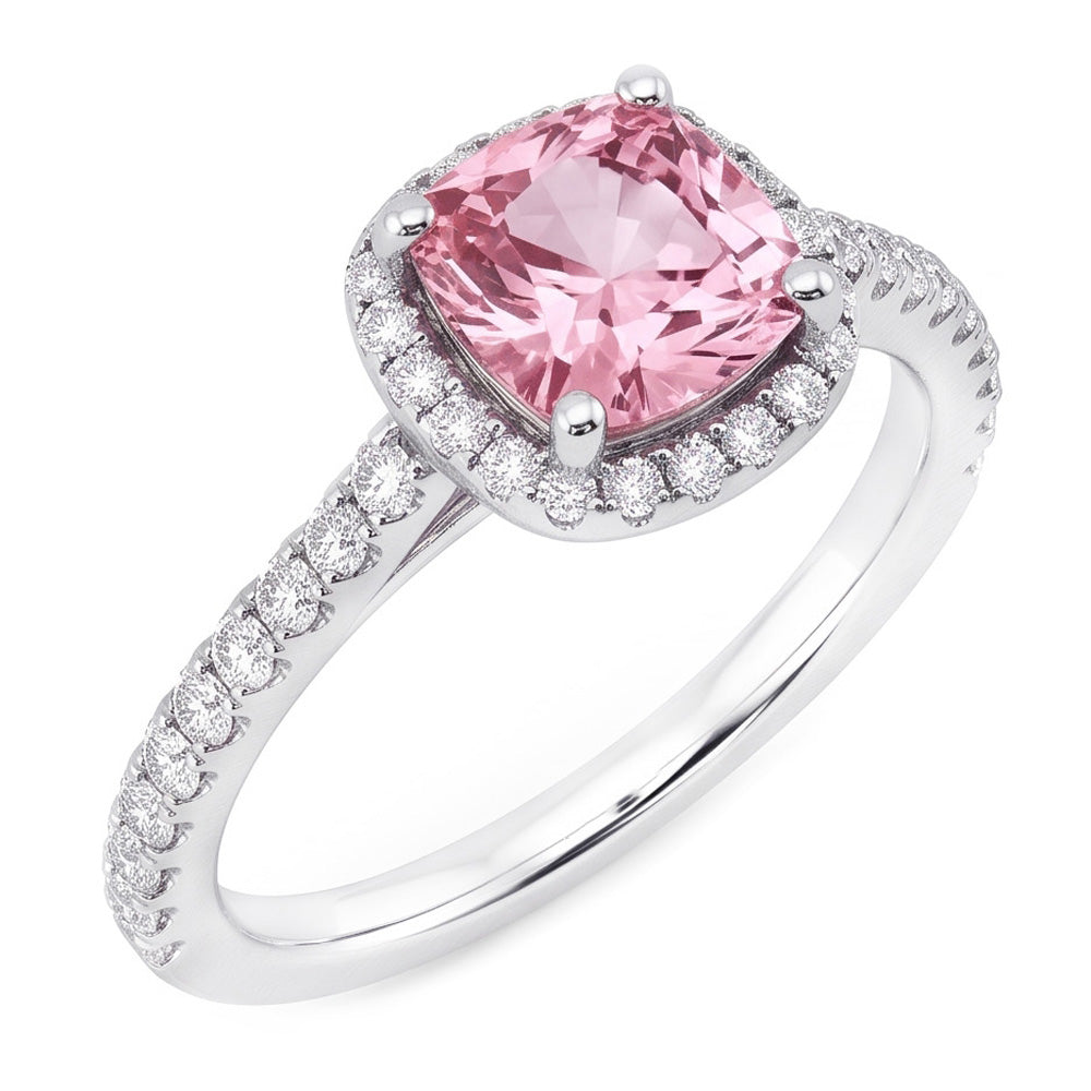 White Gold 14K 3.01 Carats Cushion Pink Gemstone Wedding Ring Jewelry