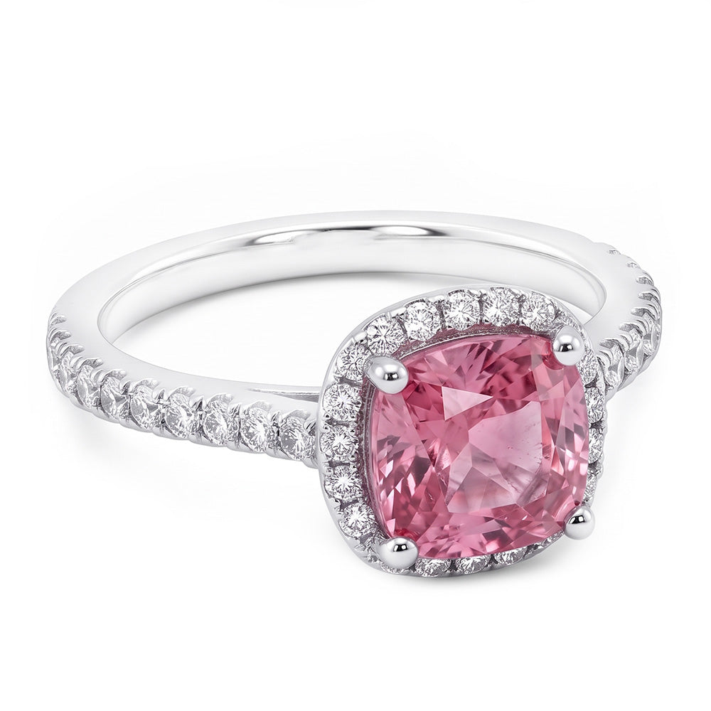 White Gold 14K 3.01 Carats Cushion Pink Gemstone Wedding Ring Jewelry