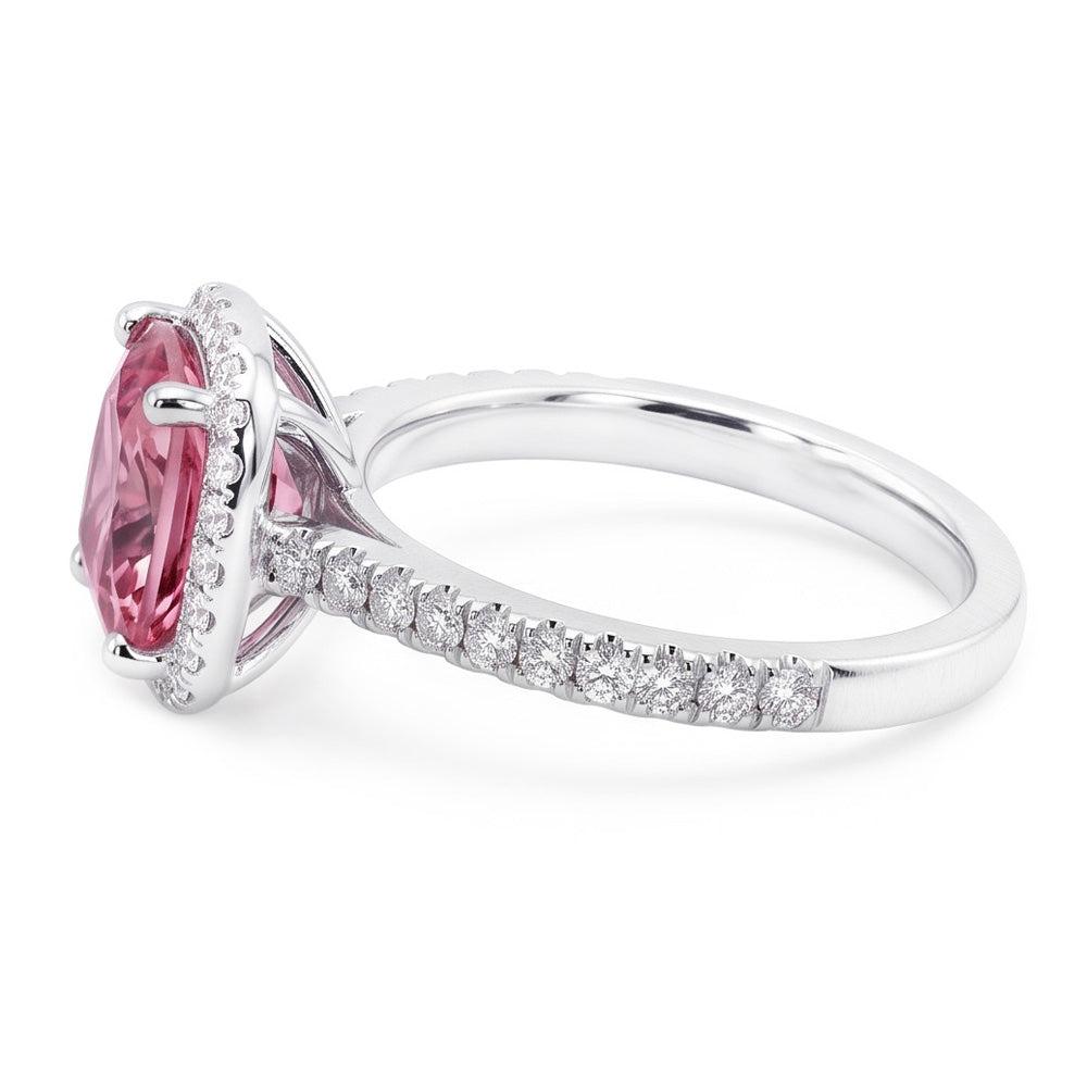 White Gold 14K 3.01 Carats Cushion Pink Gemstone Wedding Ring Jewelry