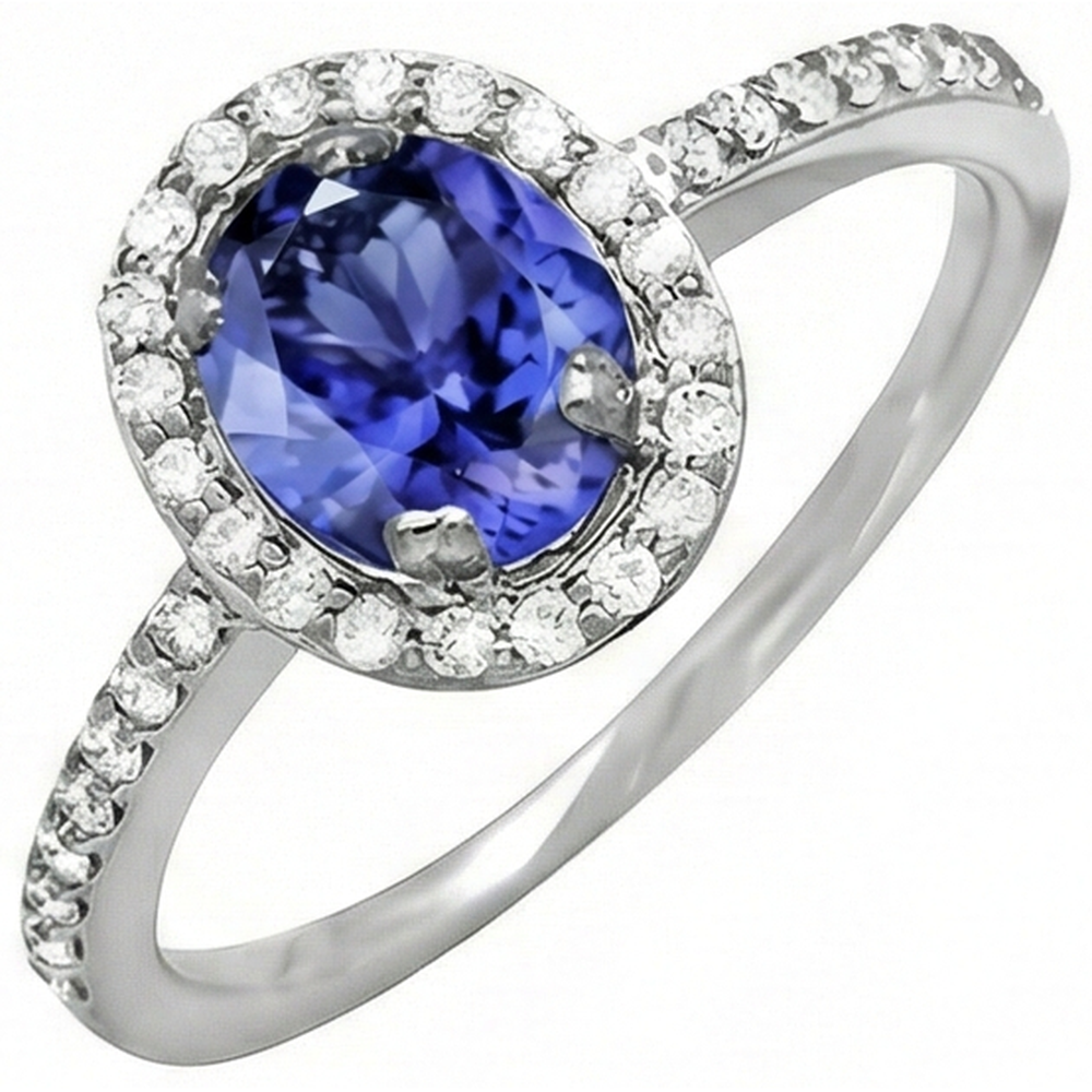 natural round tanzanite 3.10ct ring close up detail