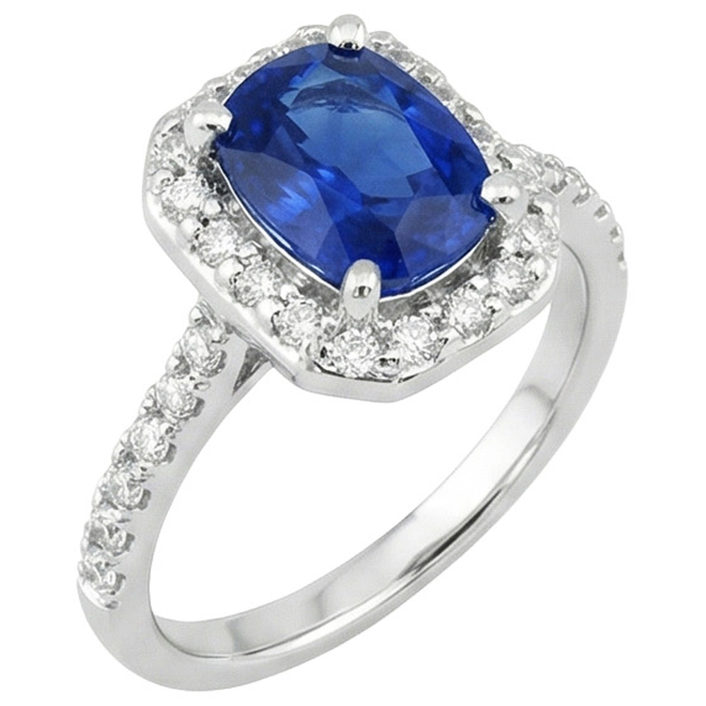 natural round sapphire 3.40ct ring front view