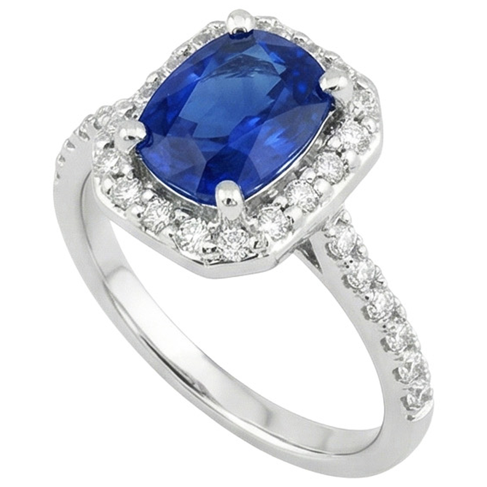 natural round sapphire 3.40ct ring close up detail