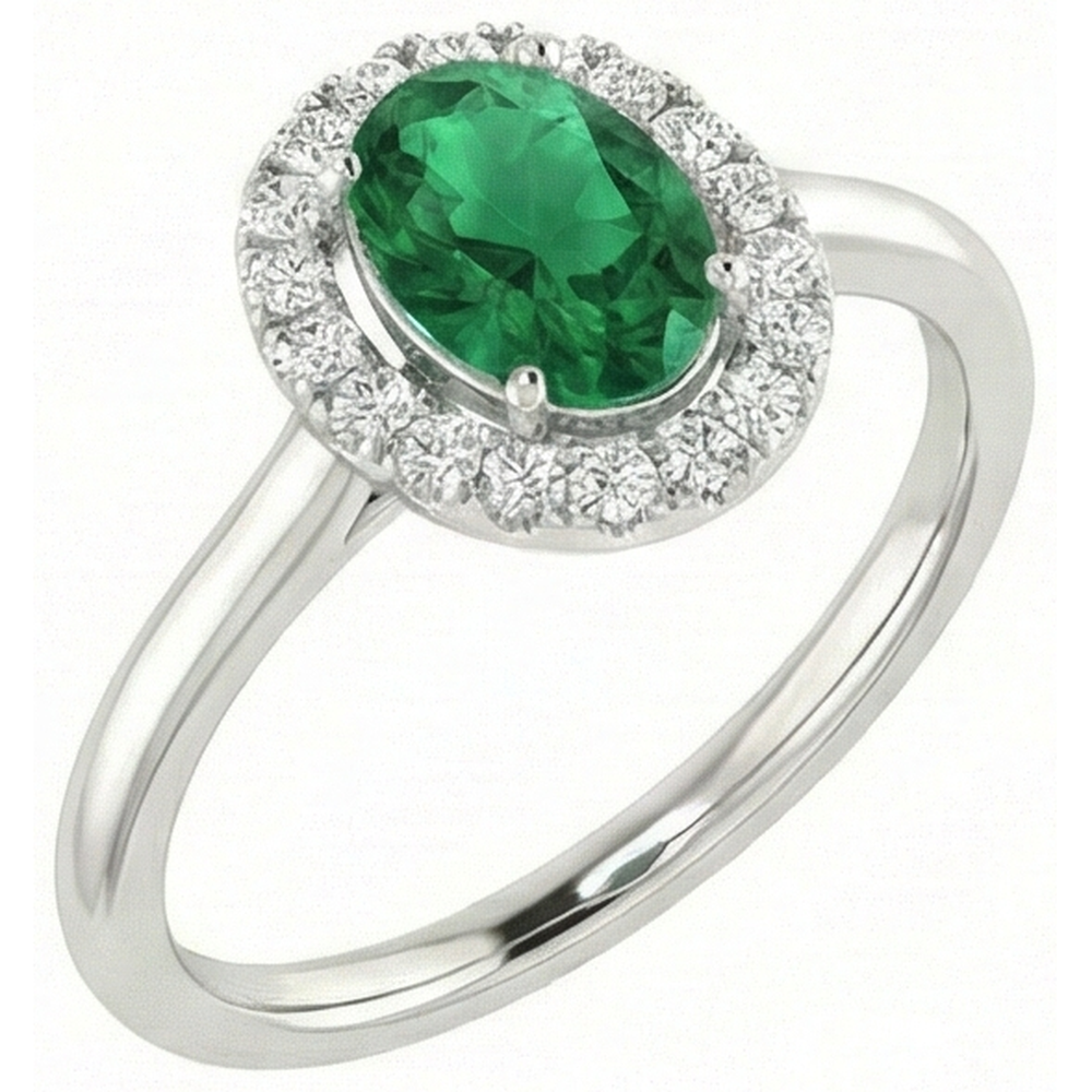 White Gold 14K 3.70 Ct Green Emerald With White Natural Earth Mined Diamond ( Not Lab Grown ) s Ring New