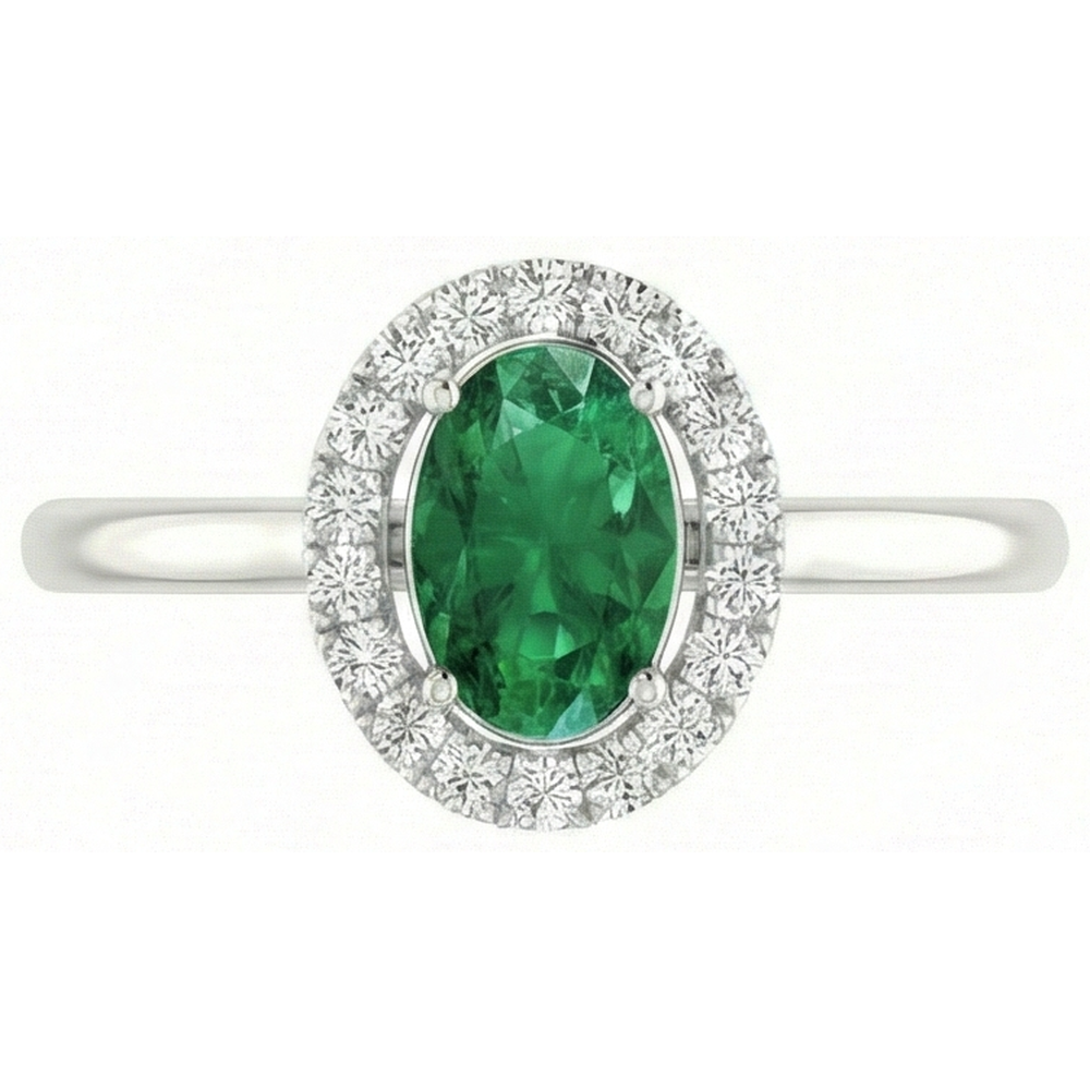 White Gold 14K 3.70 Ct Green Emerald With White Natural Earth Mined Diamond ( Not Lab Grown ) s Ring New