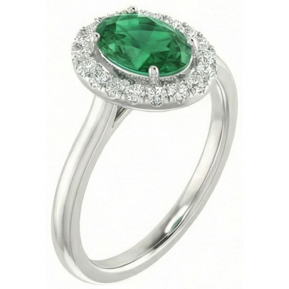 White Gold 14K 3.70 Ct Green Emerald With White Natural Earth Mined Diamond ( Not Lab Grown ) s Ring New