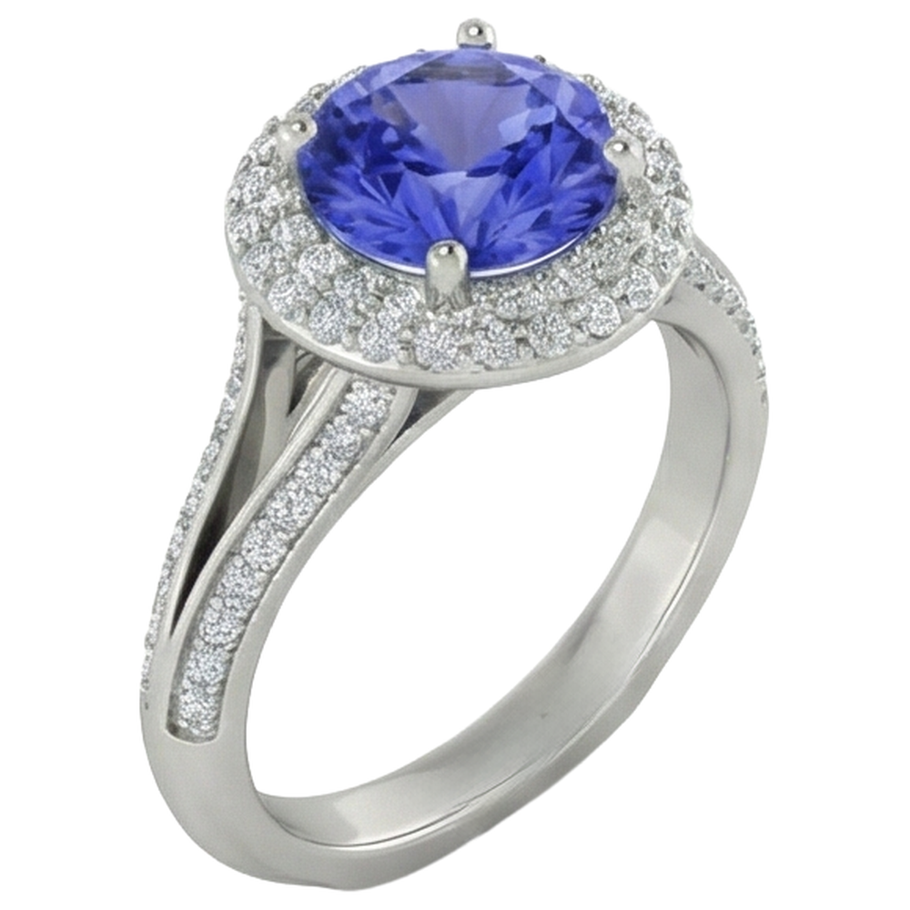 natural round tanzanite 3.75ct ring close up detail