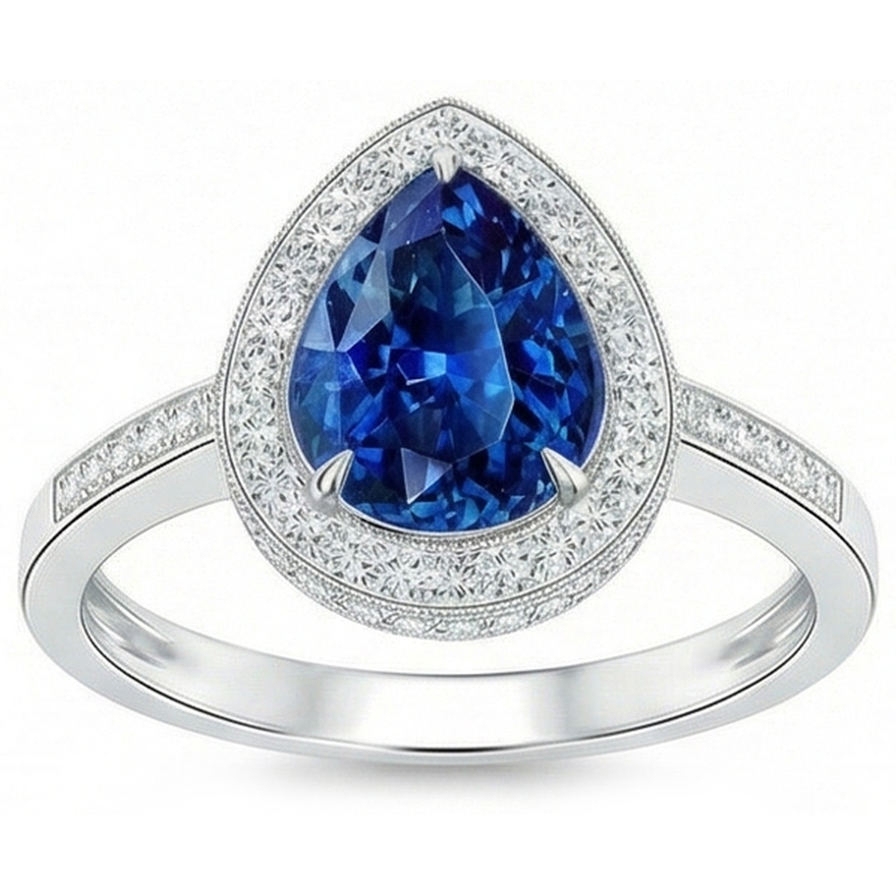 natural round sapphire 3ct ring top view