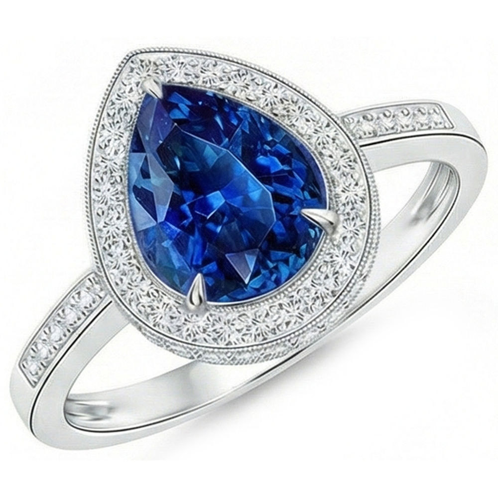 natural round sapphire 3ct ring close up detail