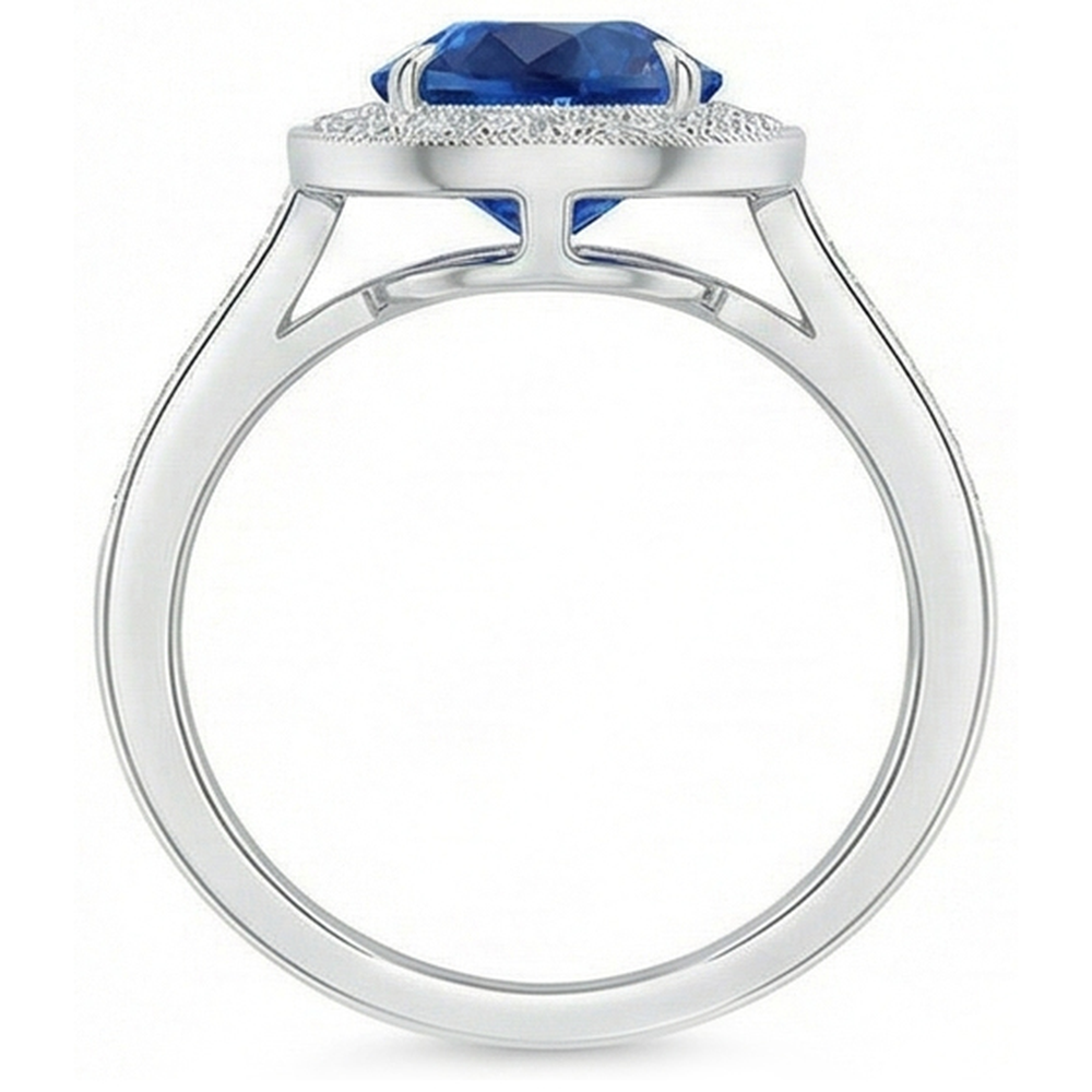 natural round sapphire 3ct ring on white background