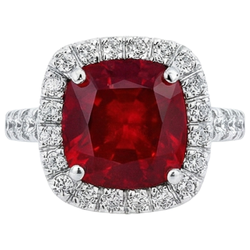 White Gold 14K 4 Carats Cushion Ruby And Round Cut Natural Earth Mined Diamond ( Not Lab Grown )s Ring