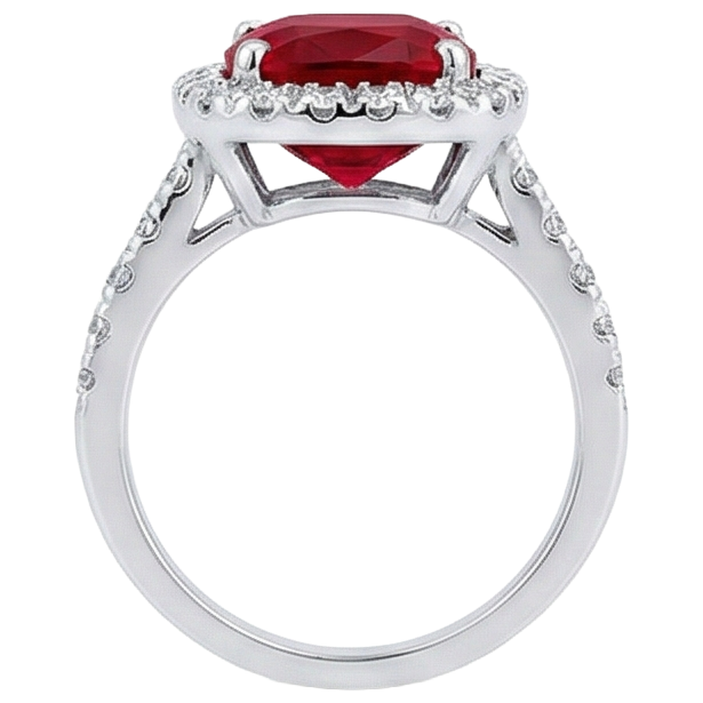 White Gold 14K 4 Carats Cushion Ruby And Round Cut Natural Earth Mined Diamond ( Not Lab Grown )s Ring