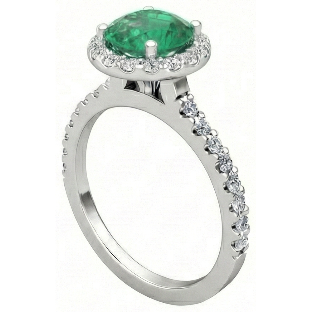 White Gold 14K 6.60 Carats Halo Green Emerald With Small Natural Earth Mined Diamond ( Not Lab Grown )s Ring
