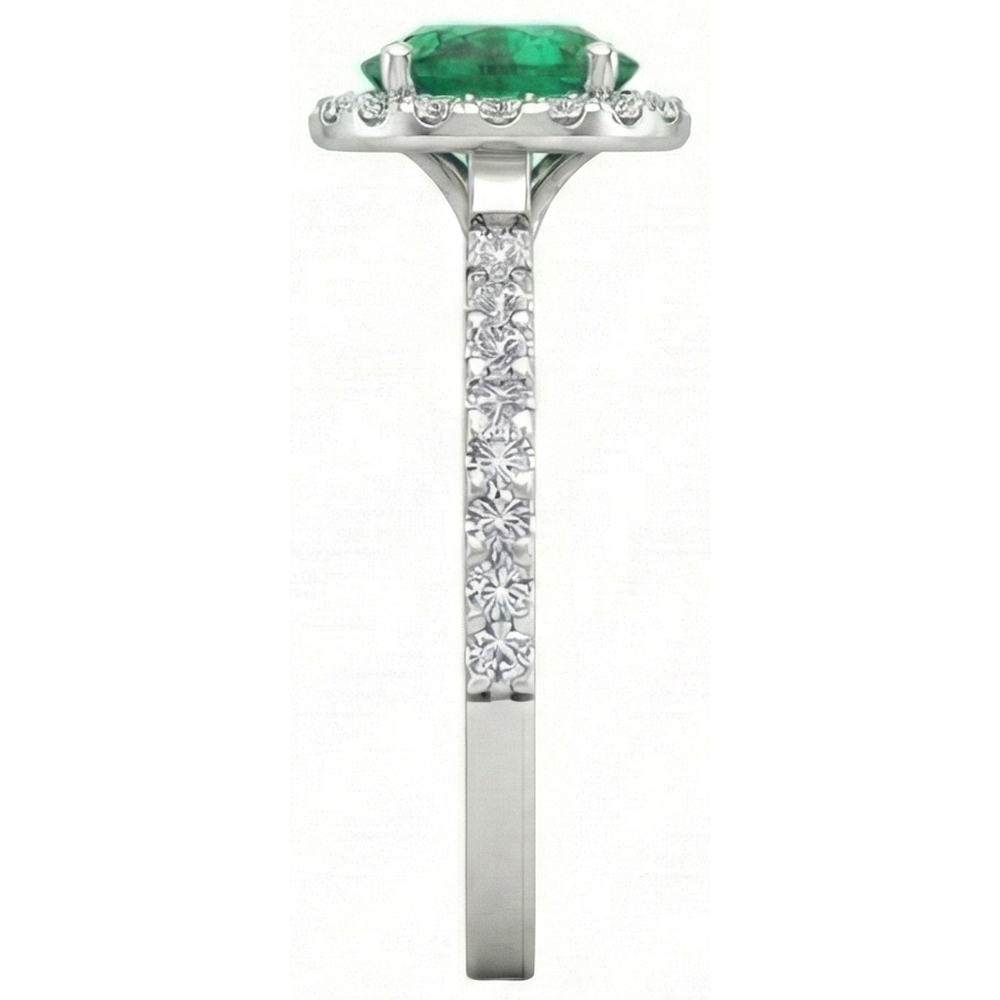 White Gold 14K 6.60 Carats Halo Green Emerald With Small Natural Earth Mined Diamond ( Not Lab Grown )s Ring