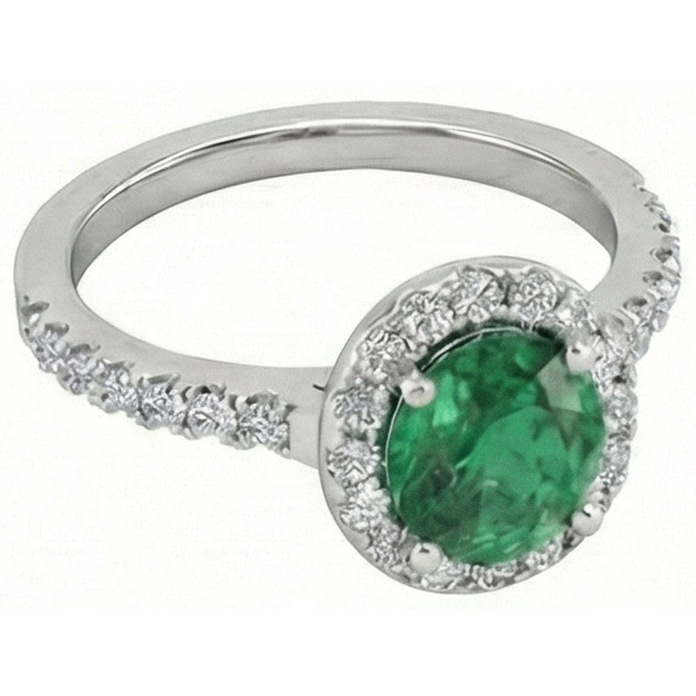 White Gold 14K 6.60 Carats Halo Green Emerald With Small Natural Earth Mined Diamond ( Not Lab Grown )s Ring