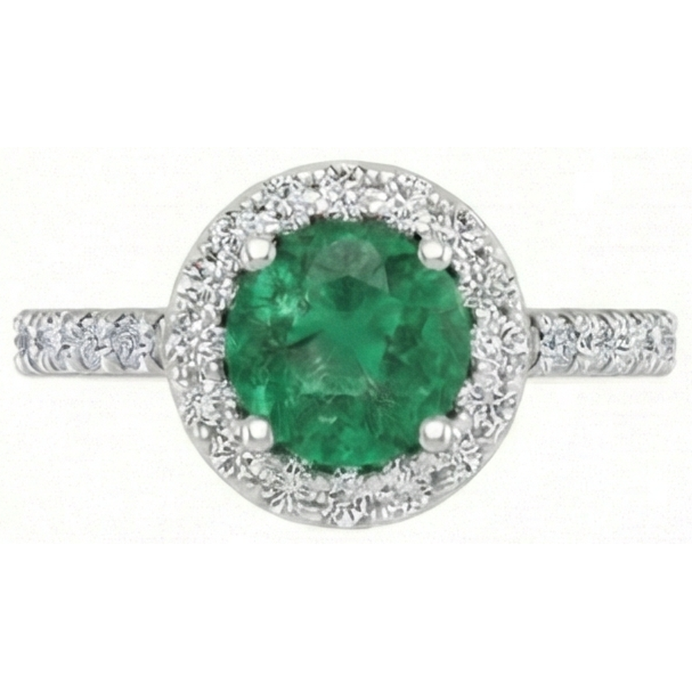White Gold 14K 6.60 Carats Halo Green Emerald With Small Natural Earth Mined Diamond ( Not Lab Grown )s Ring