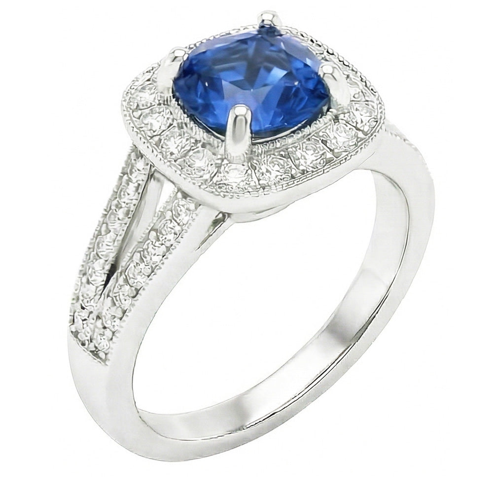 natural round sapphire 3.60ct ring front view
