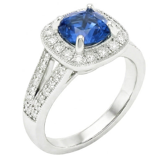 natural round sapphire 3.60ct ring front view