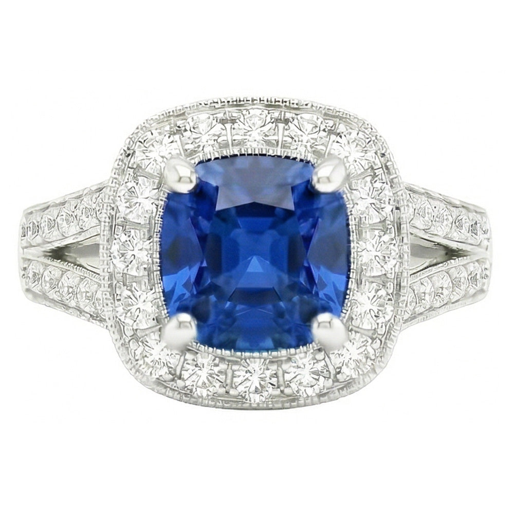 natural round sapphire 3.60ct ring side angle