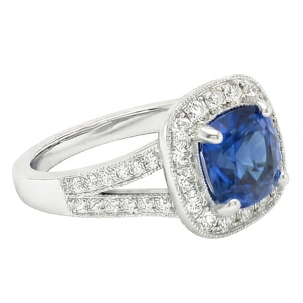 natural round sapphire 3.60ct ring close up detail