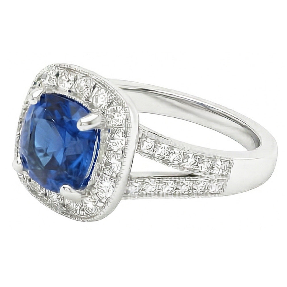 natural round sapphire 3.60ct ring top view