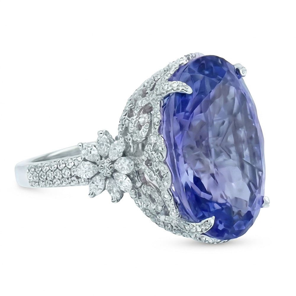 White Gold 14K Cushion Ceylon Sapphire Natural Earth Mined Diamond ( Not Lab Grown ) 6 Carats Ring