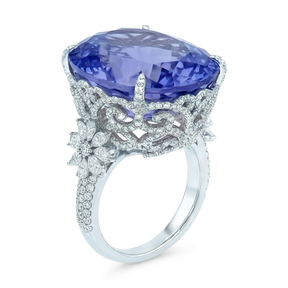 White Gold 14K Cushion Ceylon Sapphire Natural Earth Mined Diamond ( Not Lab Grown ) 6 Carats Ring