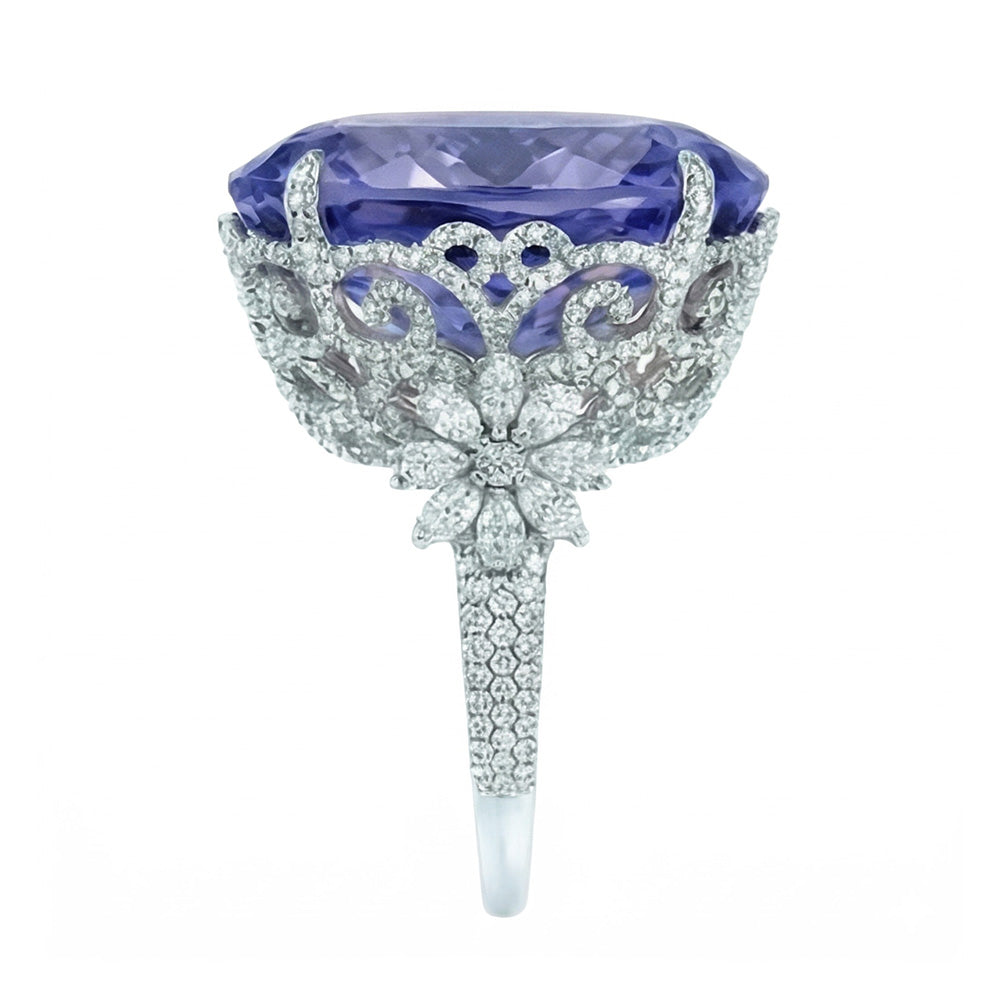 White Gold 14K Cushion Ceylon Sapphire Natural Earth Mined Diamond ( Not Lab Grown ) 6 Carats Ring