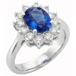 White Gold 14K Halo Natural Earth Mined Diamond ( Not Lab Grown )  And Ceylon Sapphire Ring 3.20 Ct.