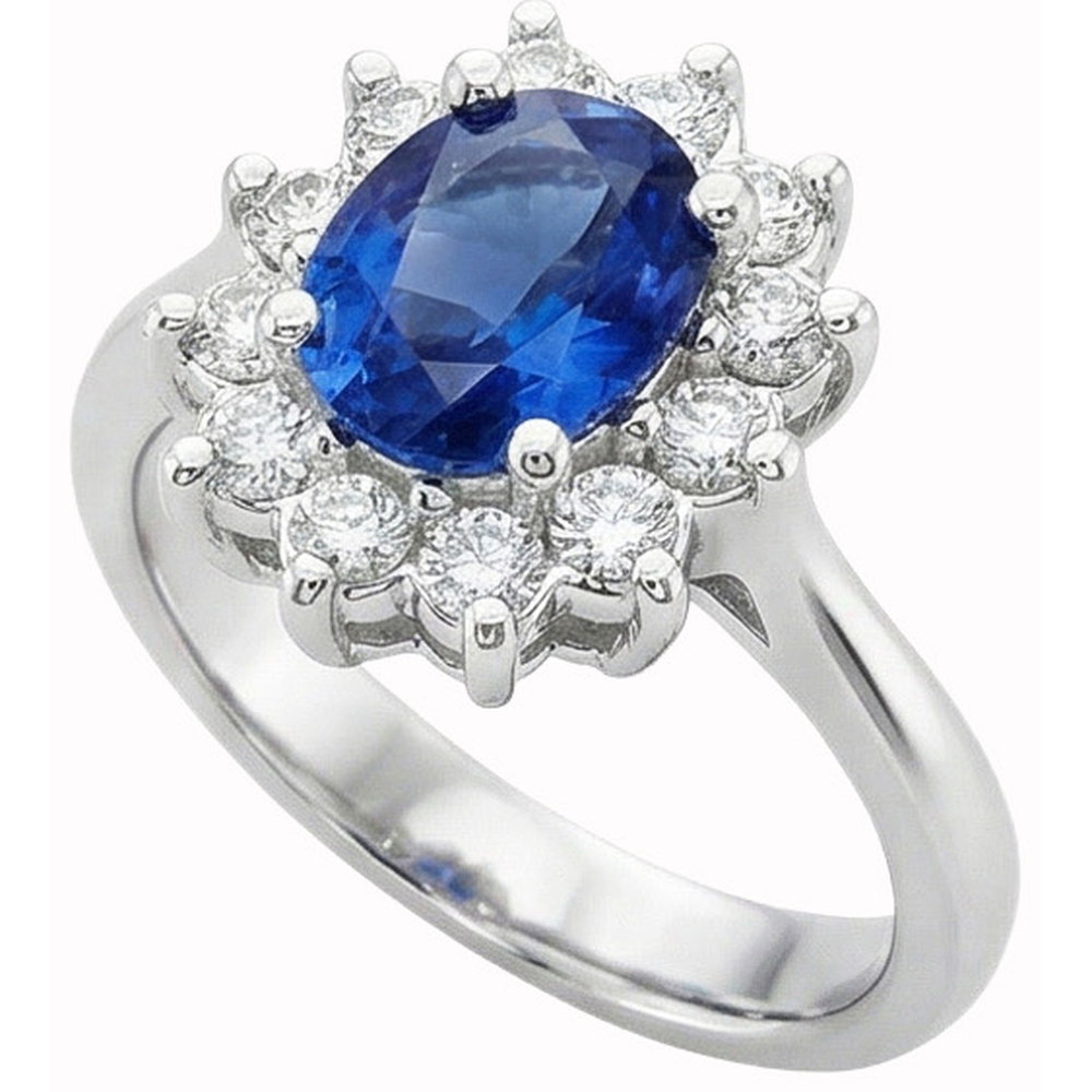 White Gold 14K Halo Natural Earth Mined Diamond ( Not Lab Grown )  And Ceylon Sapphire Ring 3.20 Ct.
