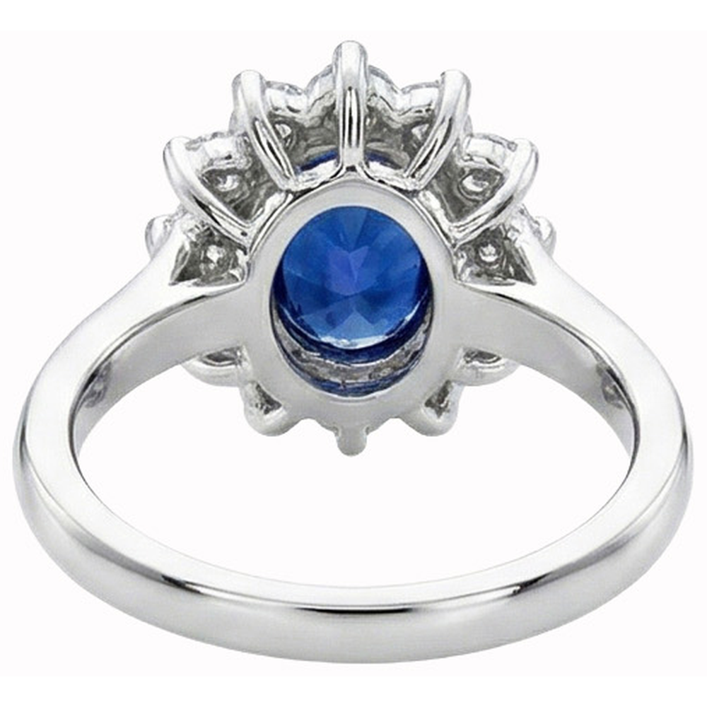 White Gold 14K Halo Natural Earth Mined Diamond ( Not Lab Grown )  And Ceylon Sapphire Ring 3.20 Ct.
