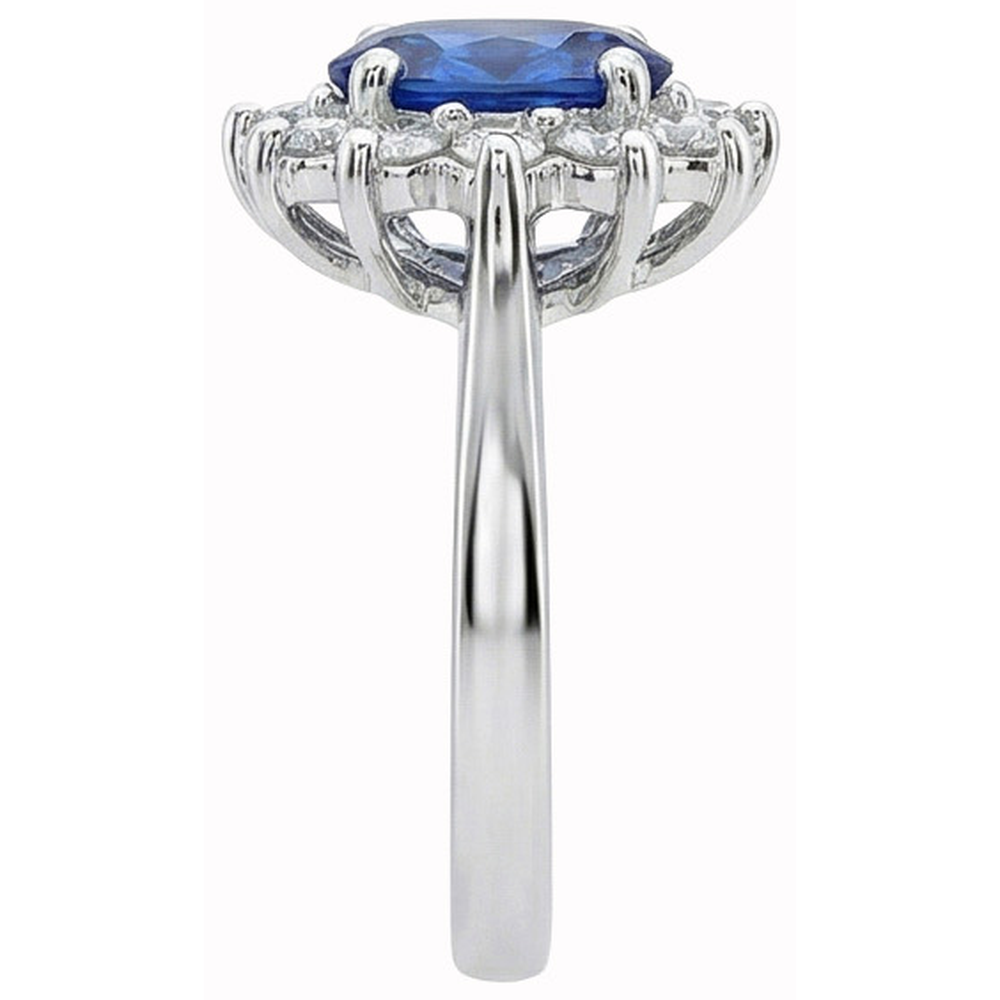 White Gold 14K Halo Natural Earth Mined Diamond ( Not Lab Grown )  And Ceylon Sapphire Ring 3.20 Ct.