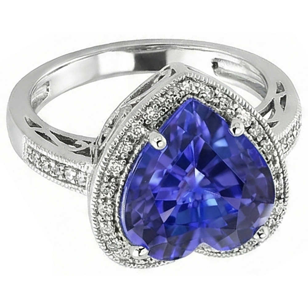 White Gold 14K Heart Tanzanite And Natural Earth Mined Diamond ( Not Lab Grown ) s Ring 7.76 Ct Jewelry