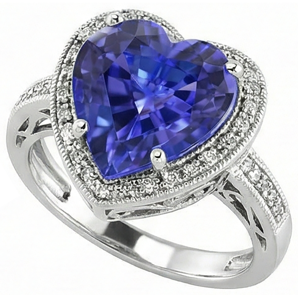 White Gold 14K Heart Tanzanite And Natural Earth Mined Diamond ( Not Lab Grown ) s Ring 7.76 Ct Jewelry