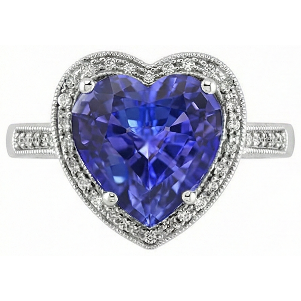 White Gold 14K Heart Tanzanite And Natural Earth Mined Diamond ( Not Lab Grown ) s Ring 7.76 Ct Jewelry