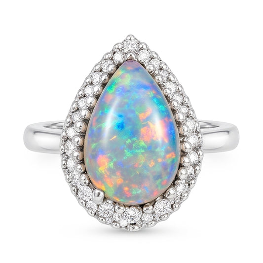 White Gold 14K Opal And Natural Earth Mined Diamond ( Not Lab Grown )s 11.25 Carats Engagement Ring New