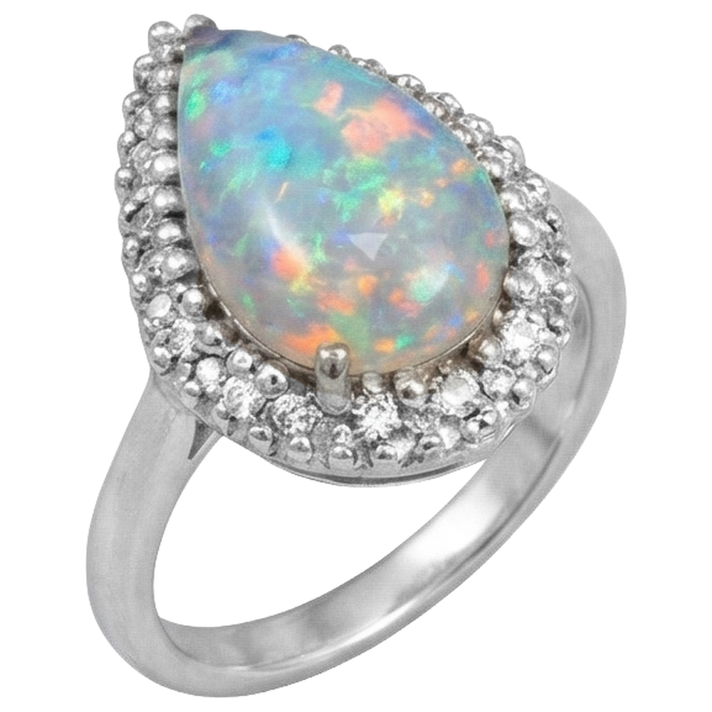 White Gold 14K Opal And Natural Earth Mined Diamond ( Not Lab Grown )s 11.25 Carats Engagement Ring New