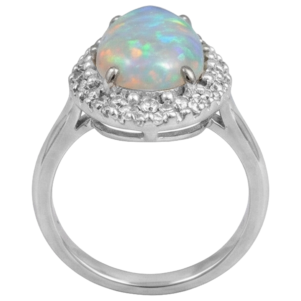 White Gold 14K Opal And Natural Earth Mined Diamond ( Not Lab Grown )s 11.25 Carats Engagement Ring New