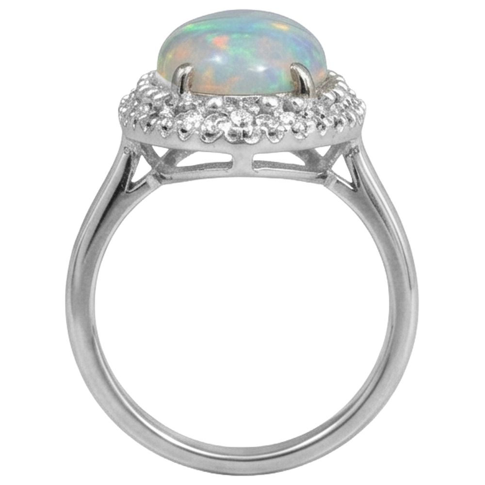 White Gold 14K Opal And Natural Earth Mined Diamond ( Not Lab Grown )s 11.25 Carats Engagement Ring New