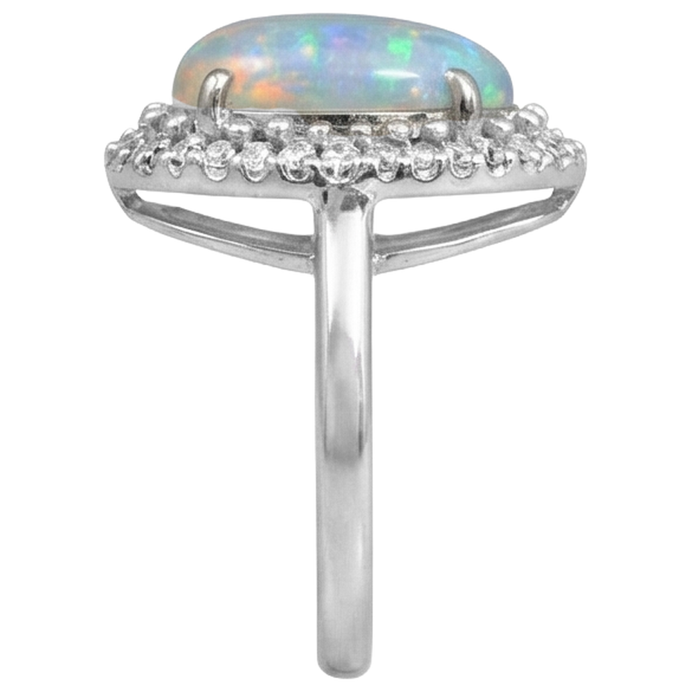 White Gold 14K Opal And Natural Earth Mined Diamond ( Not Lab Grown )s 11.25 Carats Engagement Ring New