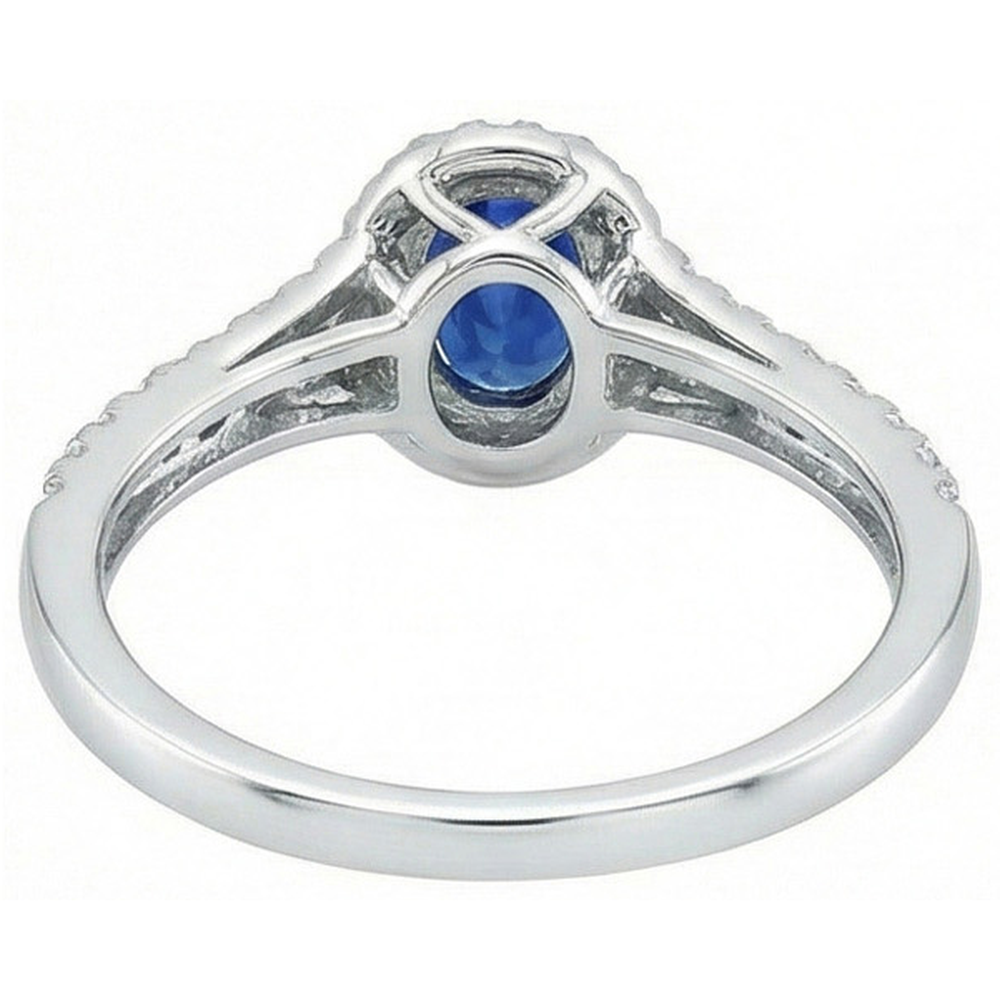 White Gold 14K Oval Cut Ceylon Blue Sapphire 3 Carats Natural Earth Mined Diamond ( Not Lab Grown )  Ring