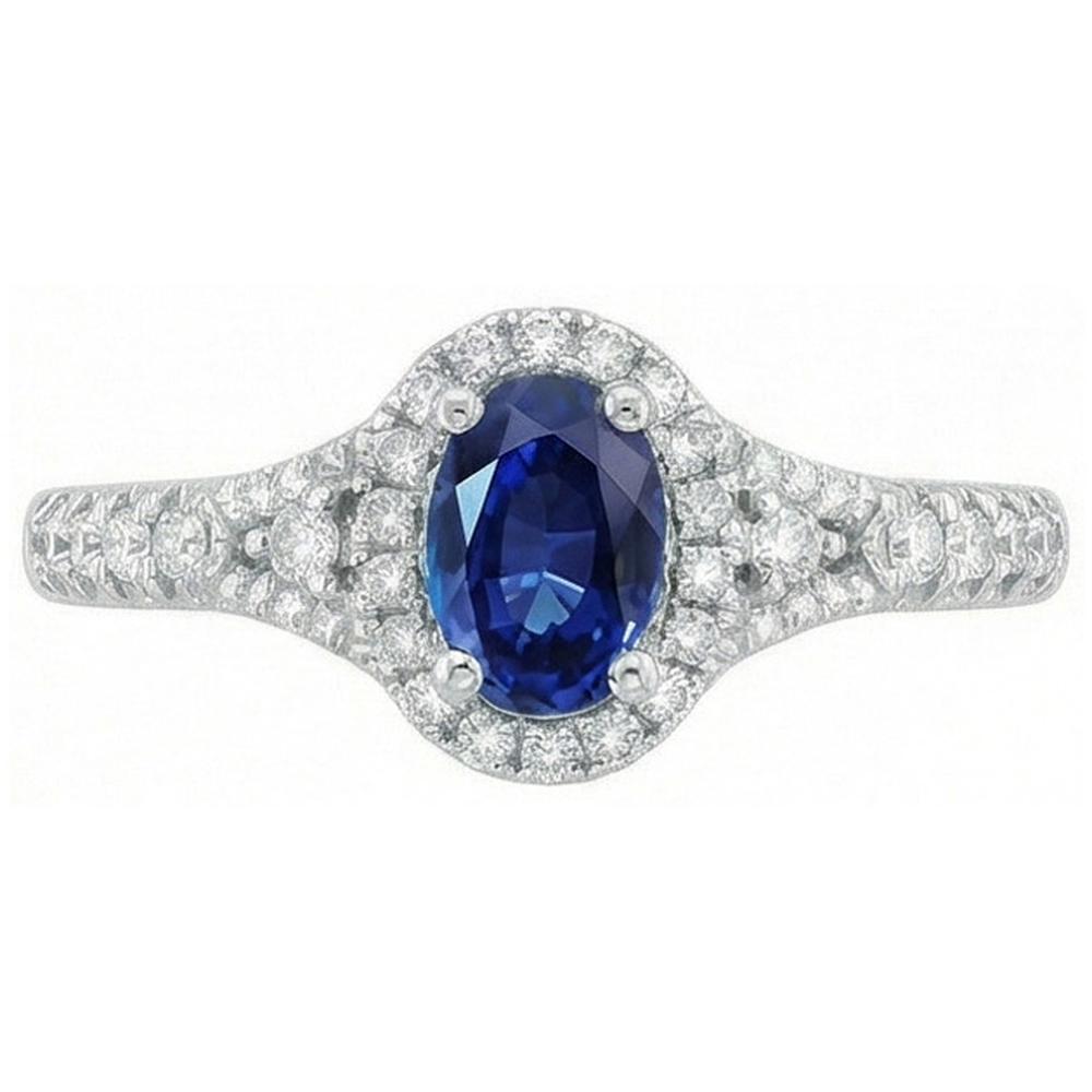 White Gold 14K Oval Cut Ceylon Blue Sapphire 3 Carats Natural Earth Mined Diamond ( Not Lab Grown )  Ring