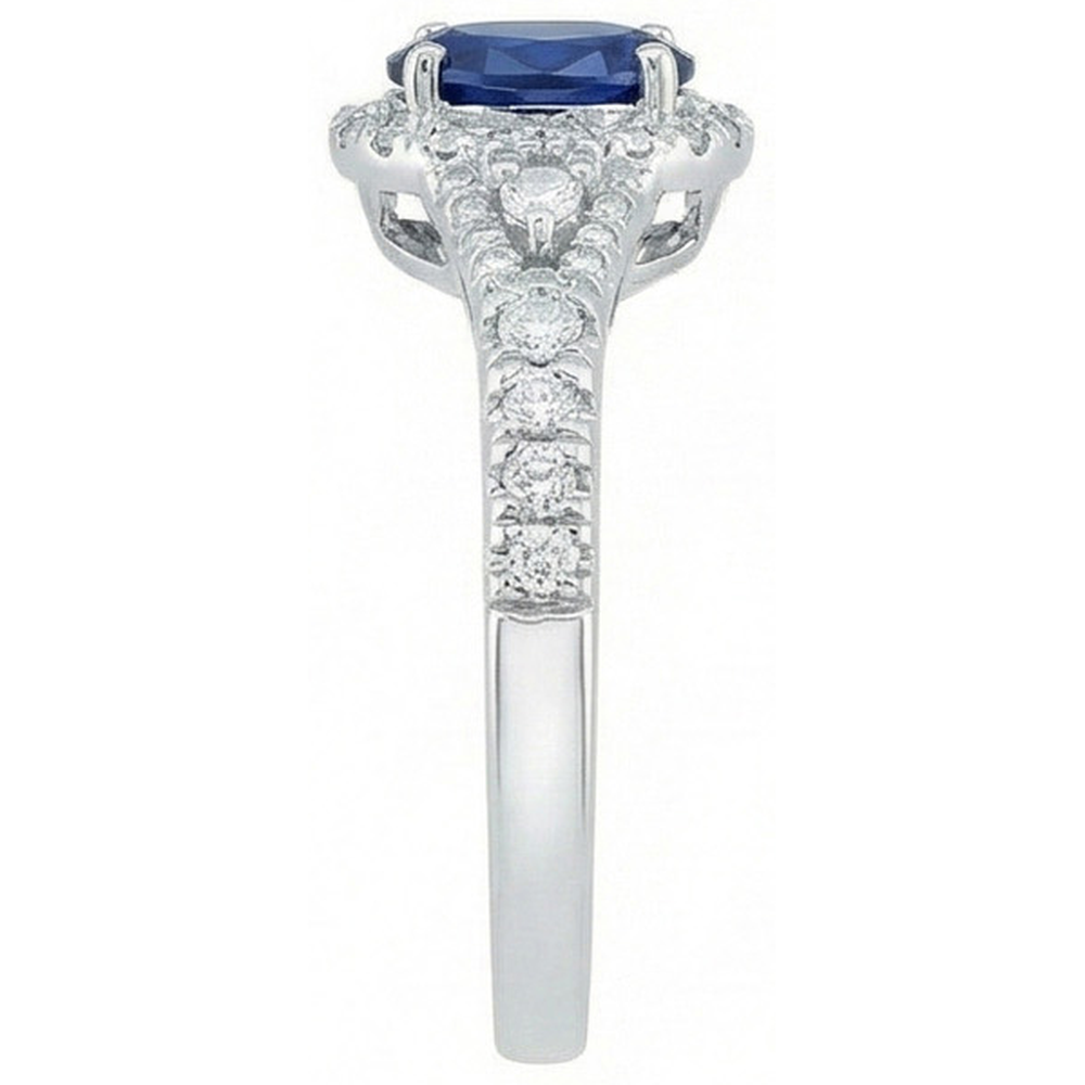 White Gold 14K Oval Cut Ceylon Blue Sapphire 3 Carats Natural Earth Mined Diamond ( Not Lab Grown )  Ring